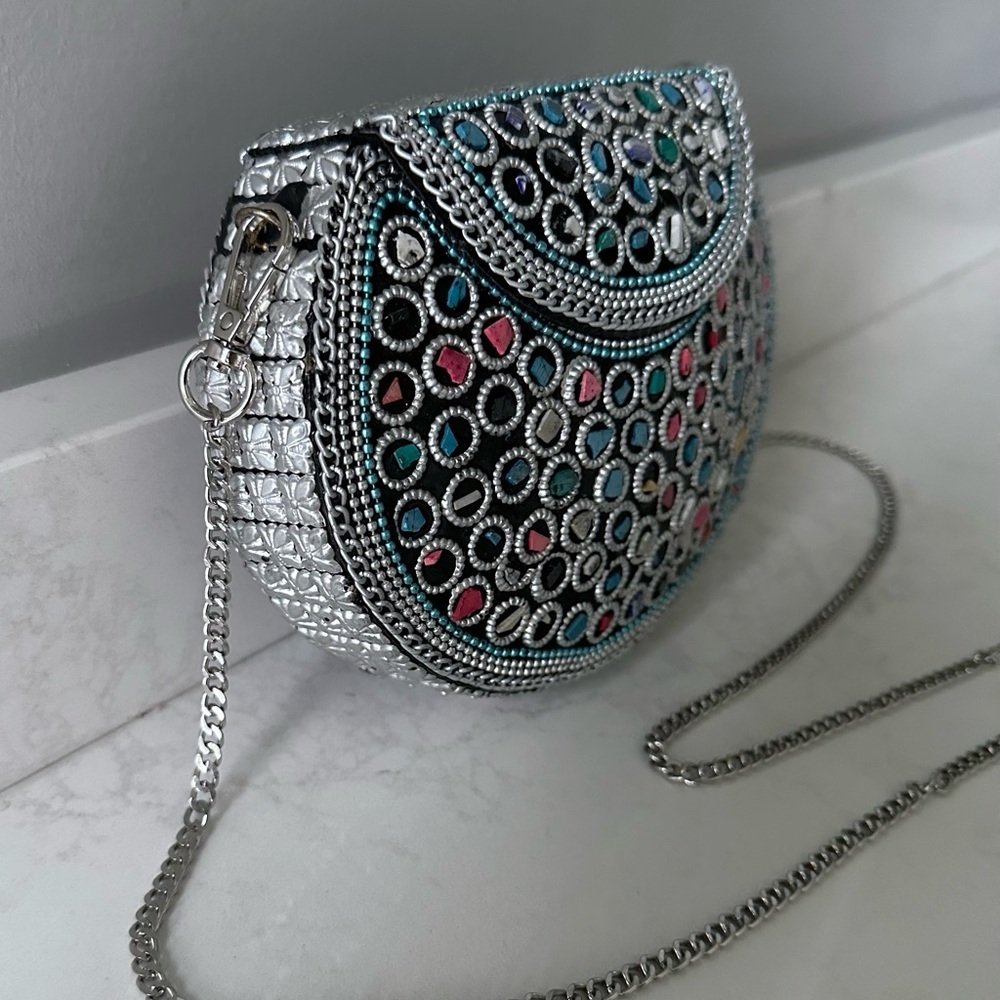 NEW Never Used Ramla Handmade Silver with Multi Colored Mosaic Beaded Clutch - Picture 6 of 8